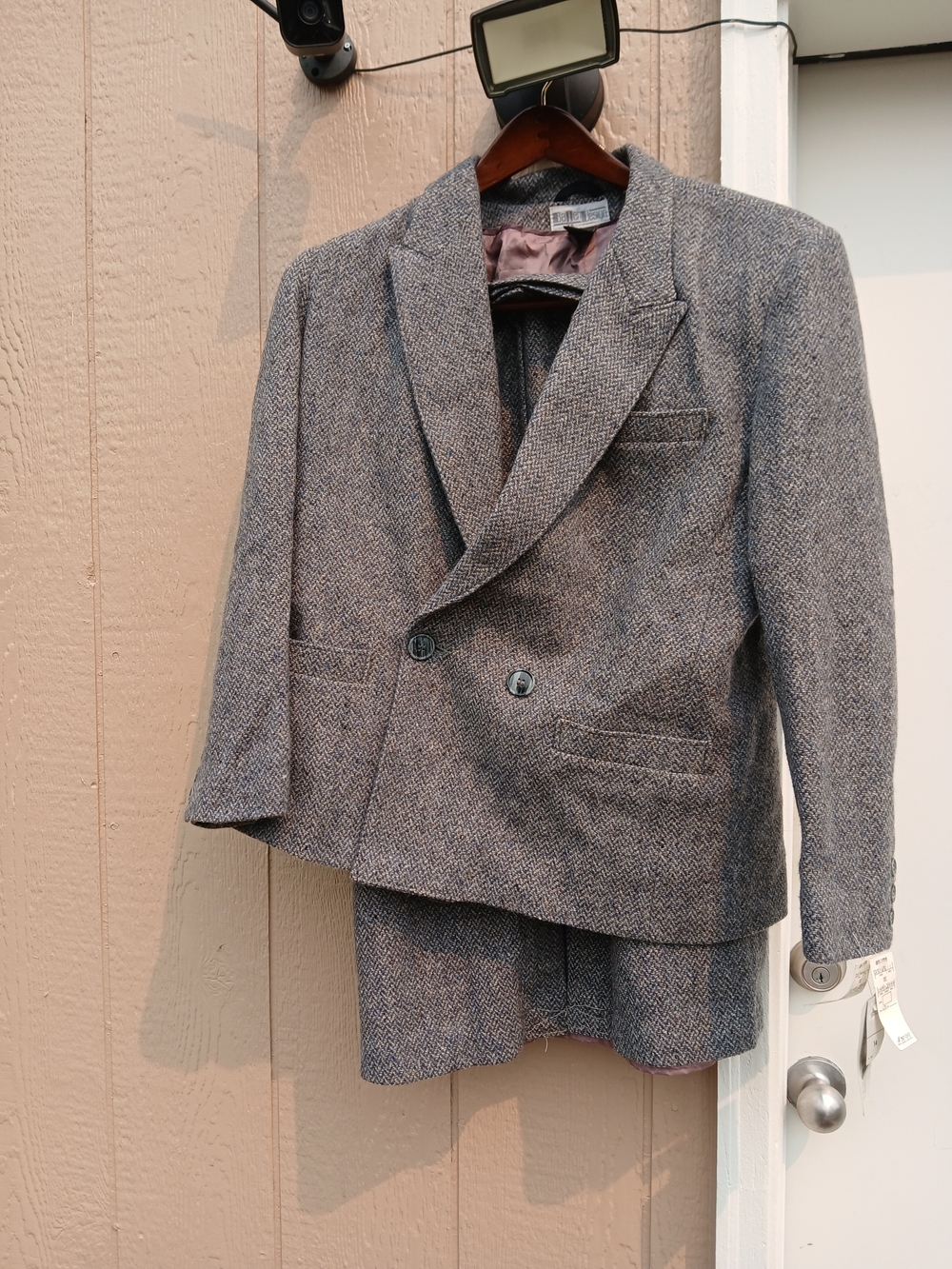 Vintage 80s Beller Designs 100% Pure Wool Herringbone Tweed Skirt Suit Set